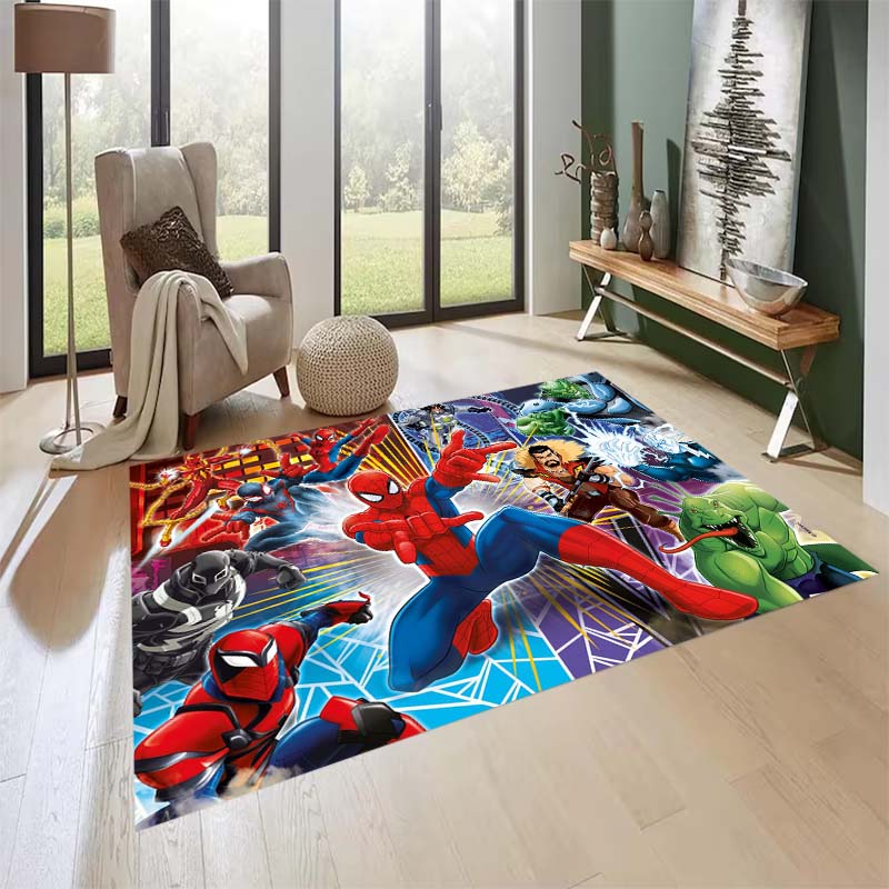 New custom-designed, cool Spider-Man rugs are available for your entryway, bathroom, and bedroom – featuring a spiderweb pattern