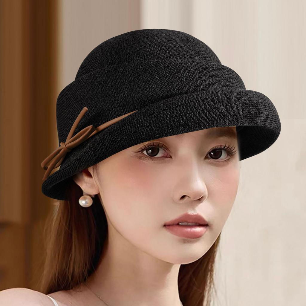 Elegant curled top hat women's spring and summer new sunscreen breathable advanced sense basin hat fashionable face small sun hat hollow
