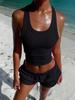 Solid Color Threaded Slim I-shaped Suspender Set Women's Elastic Drawstring Casual Shorts Sports Two-piece Set