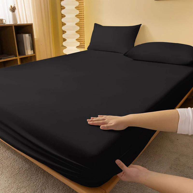 1PC Bed Fitted Sheet Bed Mattress Cover Solid Color Bed Linen Non Slip Mattress Covers Bedsheet Soft and Breathable