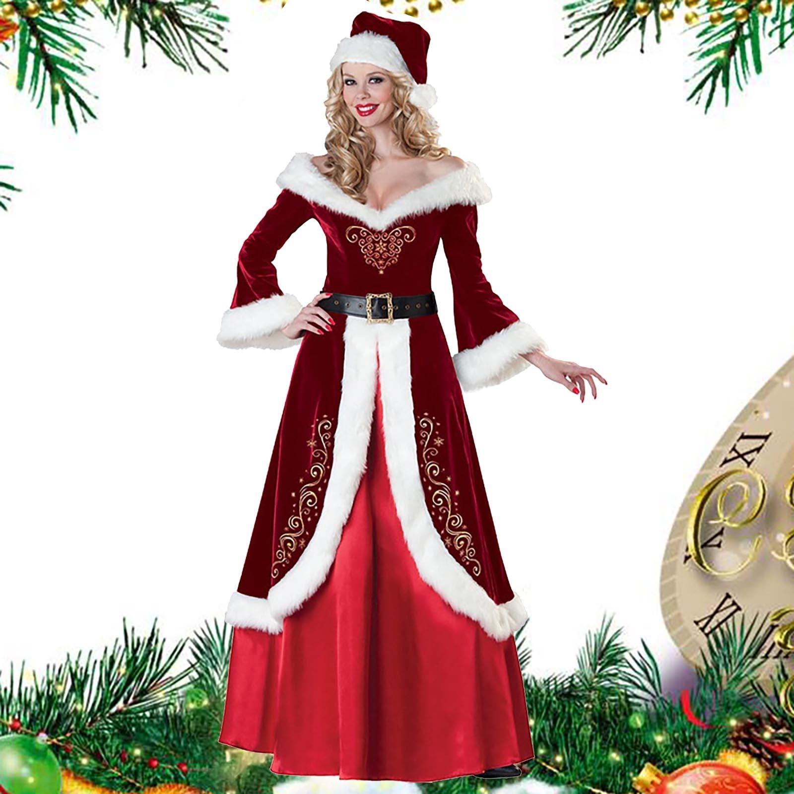

Женский рождественский костюм, красное трикотажное плюшевое платье принцессы на пуговицах с длинными рукавами XL красный
