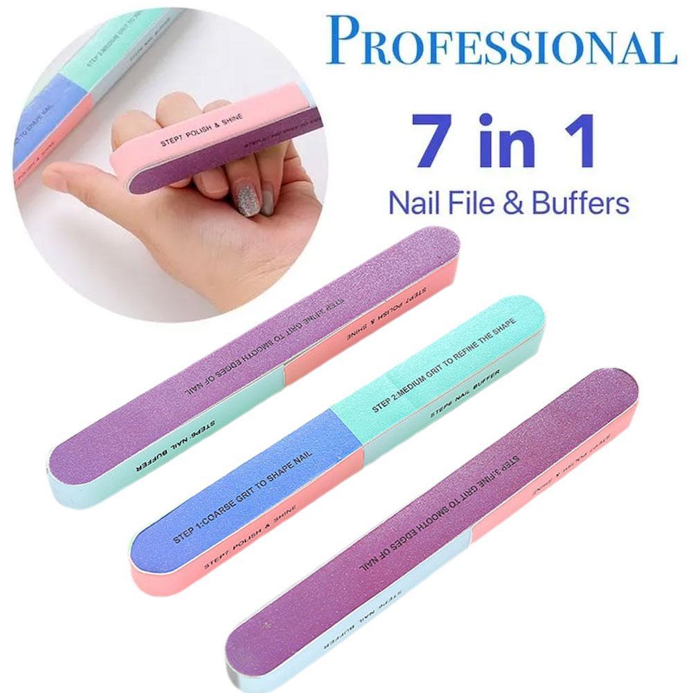 7-in-1 Nail Buffers Files Professional Polisher For Nail Art Manicure Polishing Block Buffing Accessories Cream Tools