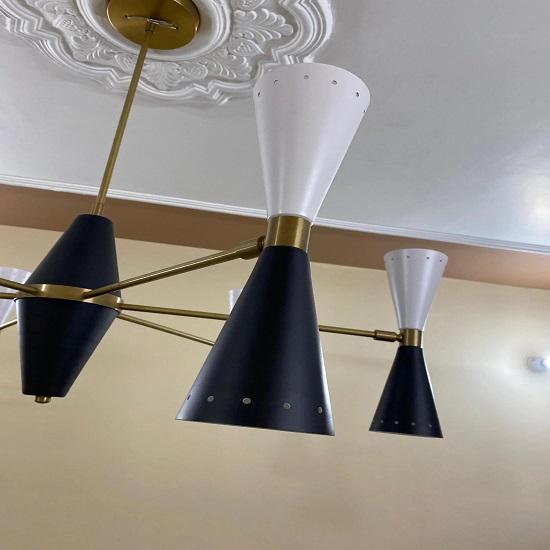 Mid-Century Modern Chandelier: Black White 6-Light Ceiling Fixture