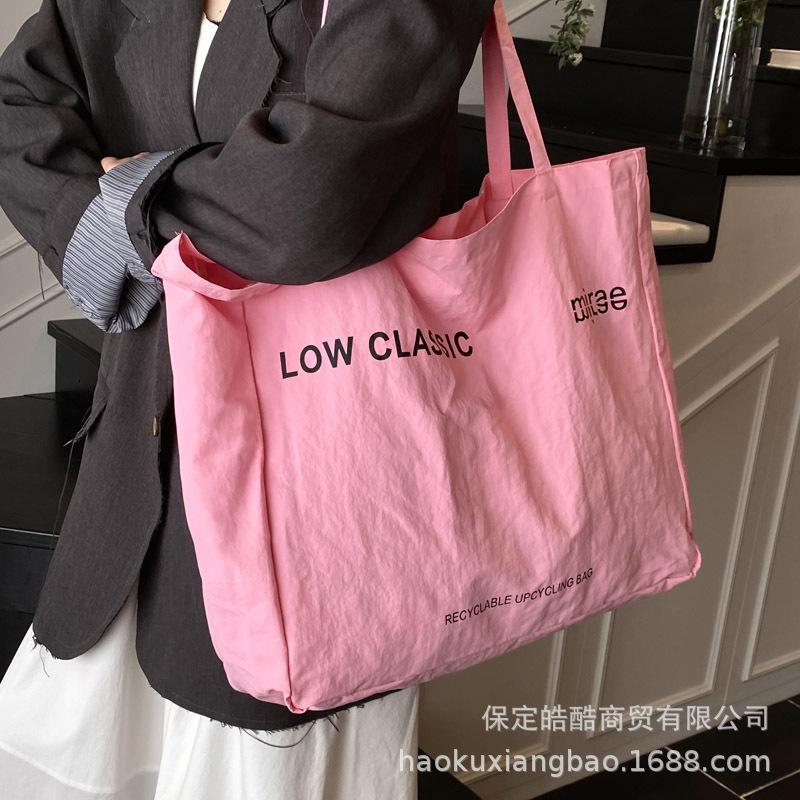 Canvas Bag Women's 2025 New Summer Versatile Simple Shoulder Bag Large Capacity Leisure College Student Class Tote Bag