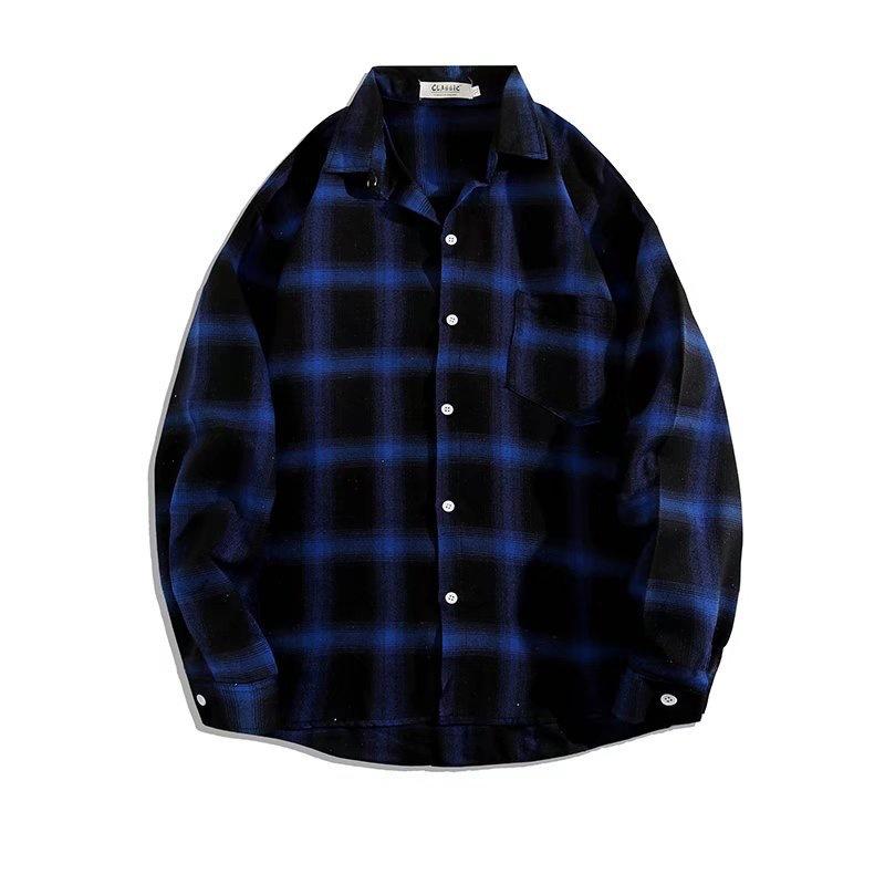 Camisa de manga comprida masculina, camisa xadrez, casaco juvenil