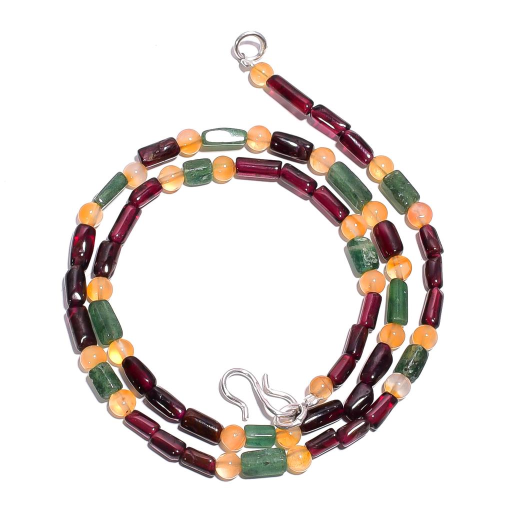 Natural Garnet Aventurine Carnelian Gemstone Smooth Beads Necklace 17" UB-4918 UB-4918