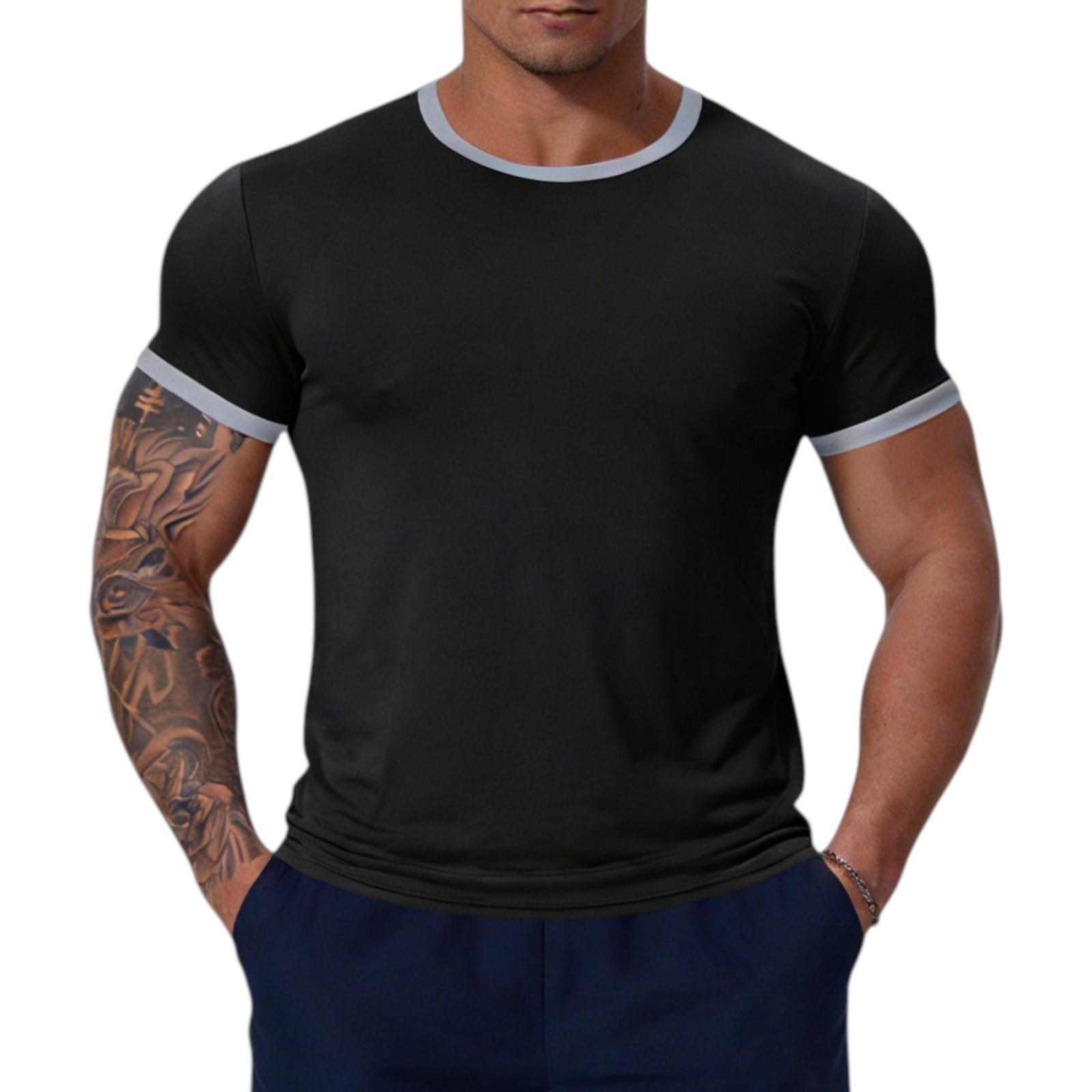 Men s Quick-drying High-stretch Short-sleeved Sports T-shirt L чёрный 1090₽