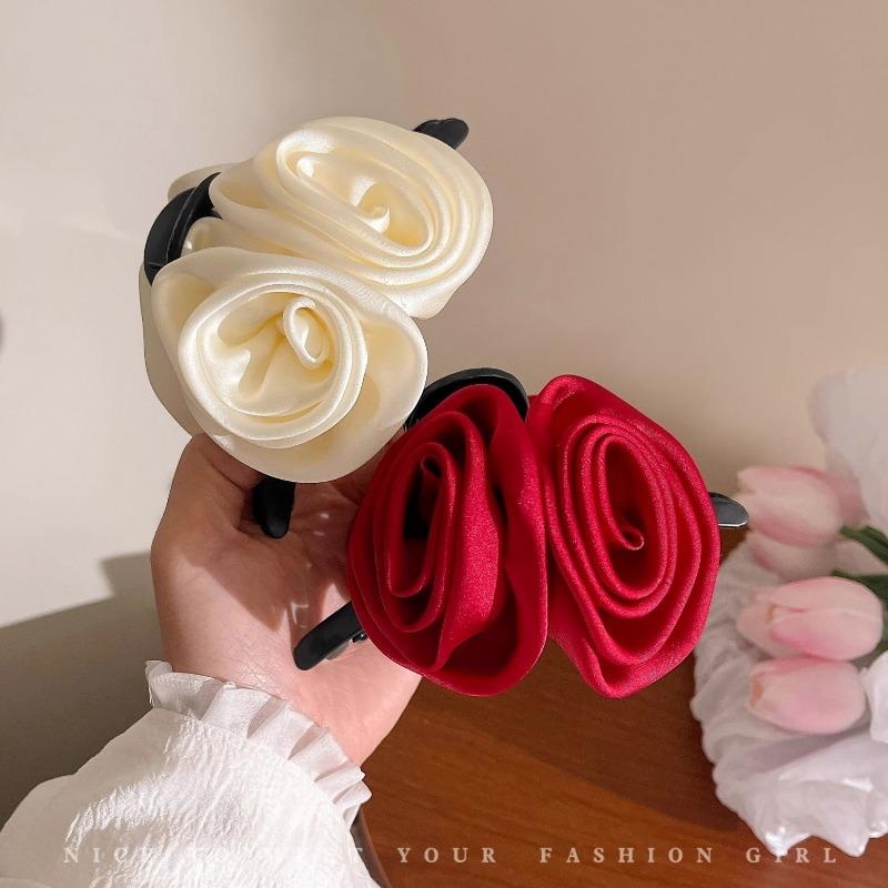 Retro Satin Rose Grab Clip Feminine Hair Clip Large Shark Clip Hair Accessory