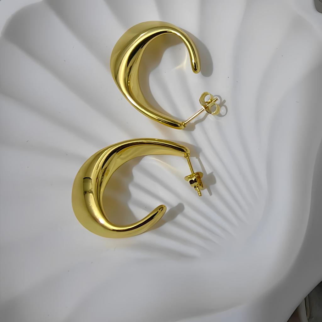 Stainless steel curved hook earrings women's gold niche light luxury fashion high-end earrings spot