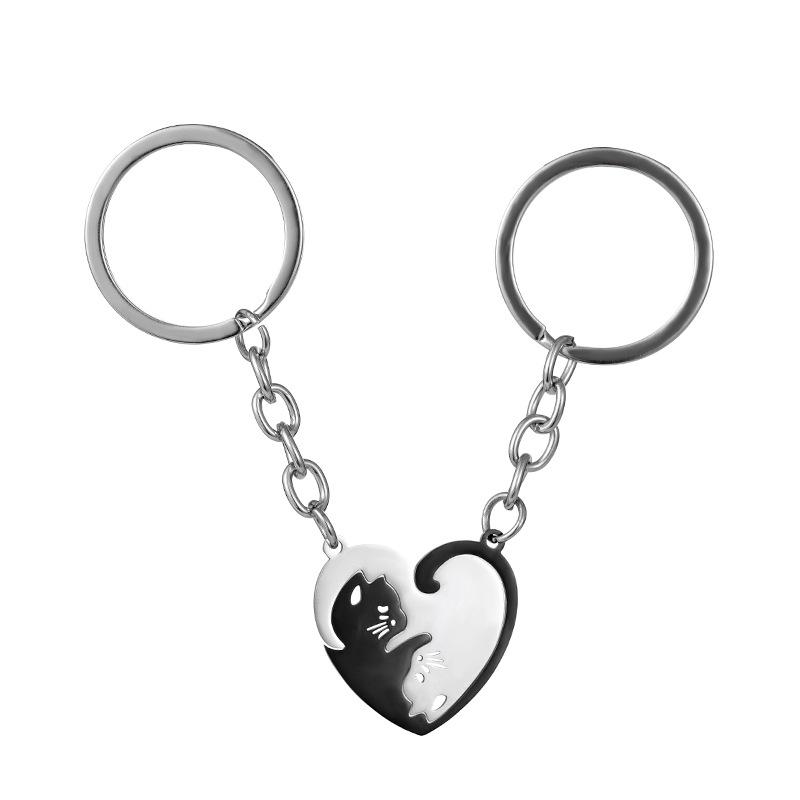 Cartoon Cat And Fish Keychains Polished Stainless Steel Animal Cat Pendant Children's Funny Keychains