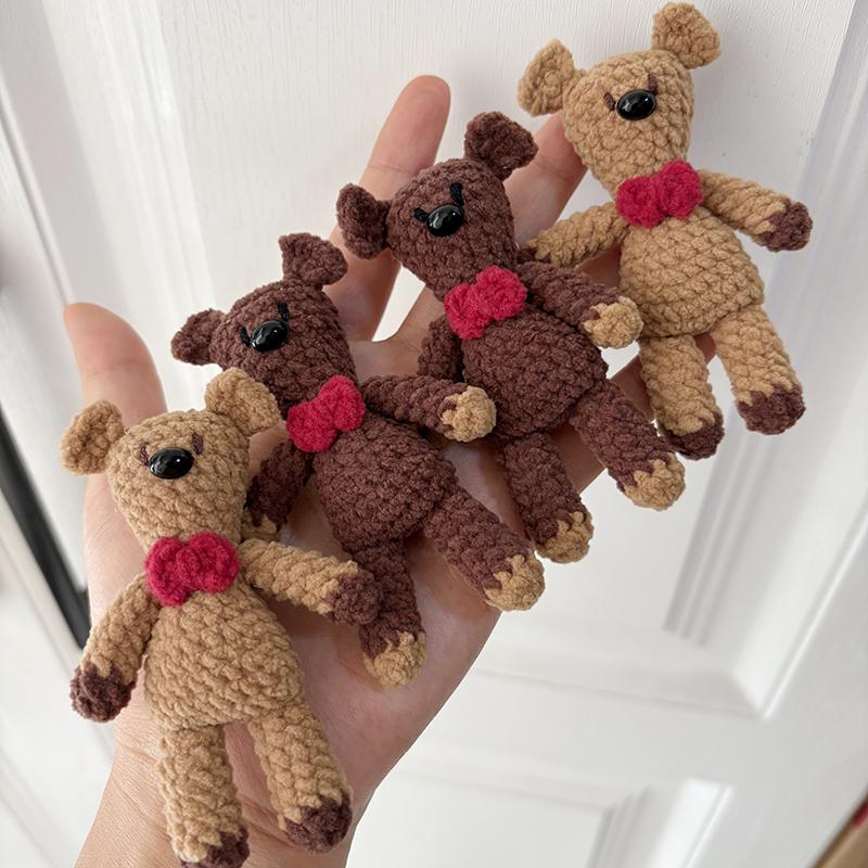 Brown Handmade Crochet Bear Keychain - Cute Amigurumi Animal Bag Charm, Kids Backpack Accessories, Rustic Woodland Gift Decor