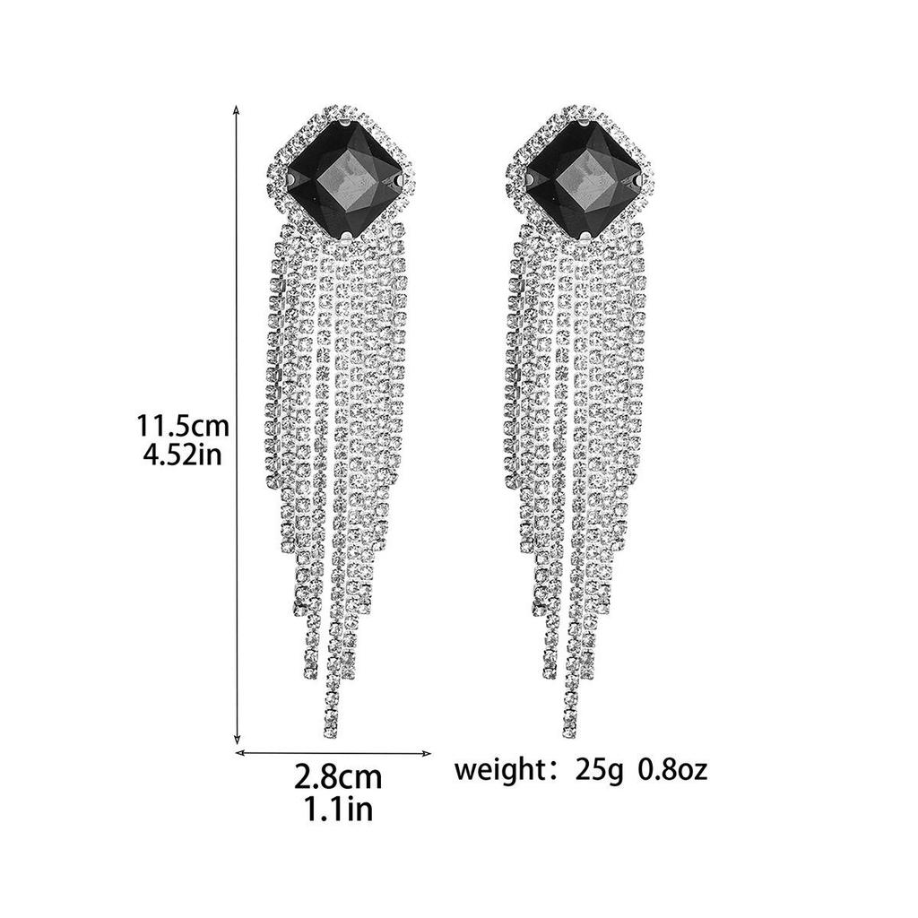 European & American Luxury Long Tassel Earrings: Sparkling Diamond & Crystal Studs for Women