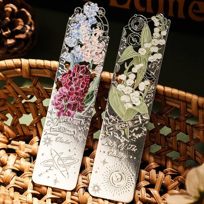 Retro Aesthetic Floral Metal Bookmark Reading Mark Student Hand Account Accessories Office Stationery Gifts Stationery Supplies