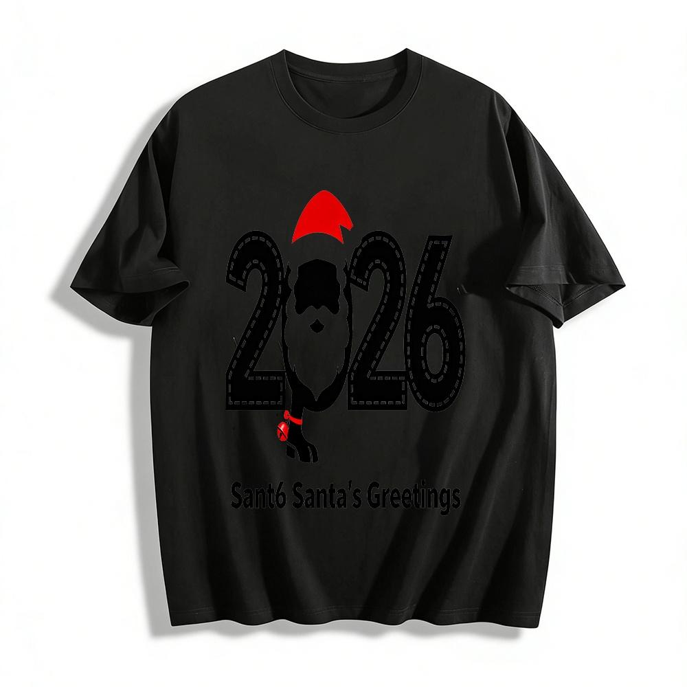 

2026 Santa Claus Print Festive Vibe Casual Top Pure cotton T-shirt XXS