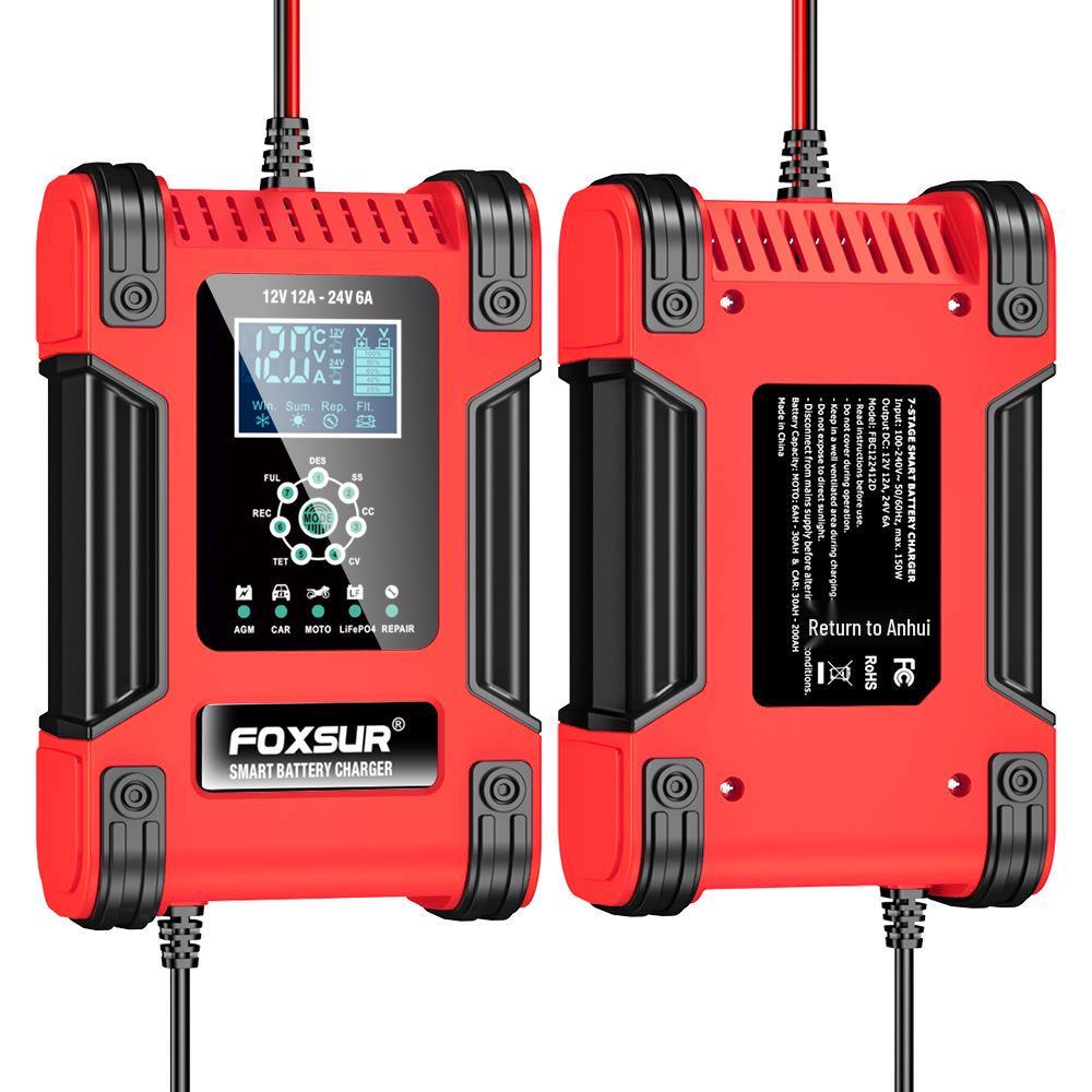 12A 7-Stage AGM & Lithium-Iron Battery Charger for 12V/24V Motorcycles & Cars