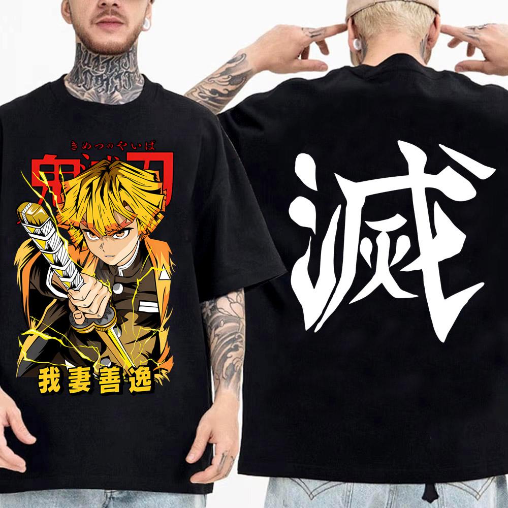 Japanese Anime Shirt Demon Slayer Infinity Castle T Shirt Men Cartoon Kimetsu No Yaiba High Quality Cotton Streetwear Clothes