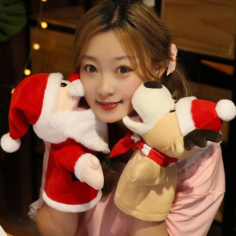 Weihnachts-Handpuppe Weihnachtsmann Plüschtier Niedlicher Lustiger Elch Schneemann Party Feiertag Festival Geburtstagsgeschenk für Kinder