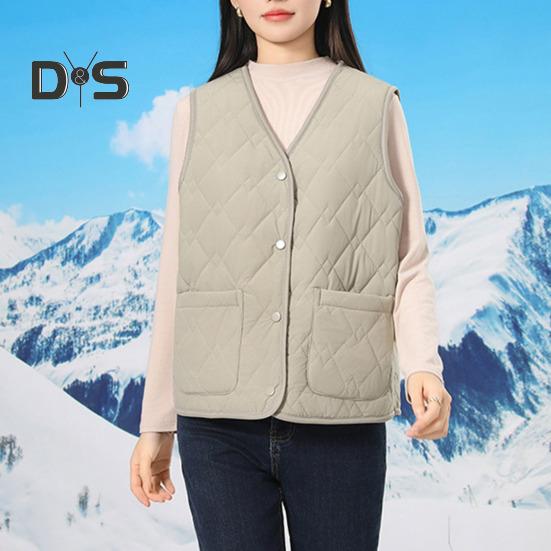 Women Fall Winter Waistcoat Sleeveless V Neck Single Breasted Thick Padded Warm Solid Color Casual Windproof Soft Lady Vest Coat