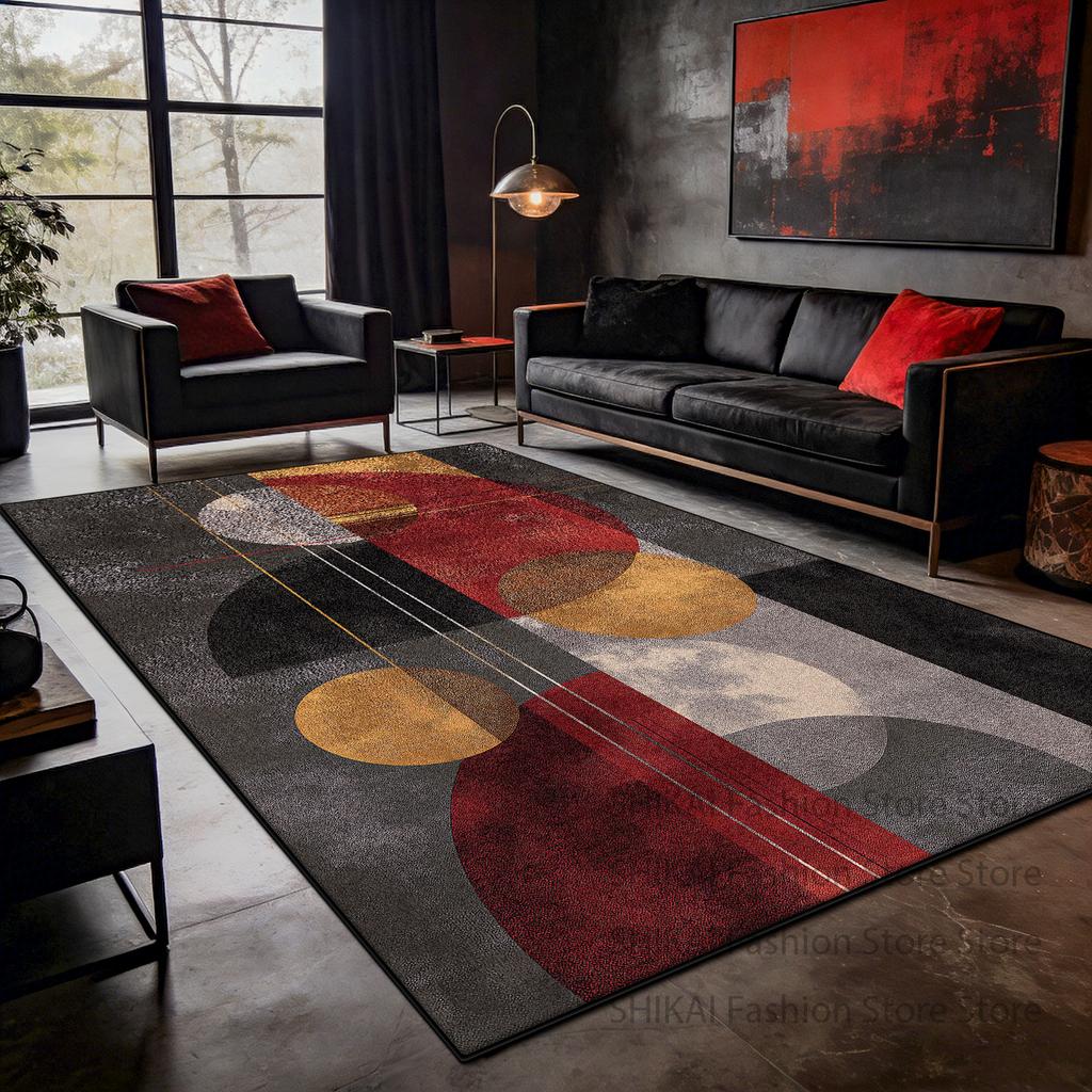 Red Gray Color Matching Art Carpet for Living Room Decoration Home Antiskid Fluffy Rug Easy Clean Short Velvet Coffee Tables Mat