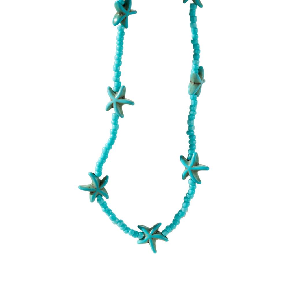 Elegant Turquoise Beaded Choker Starfish Pendant Necklace Adjustable Length Neckchain for Women Ocean Inspired Jewelry