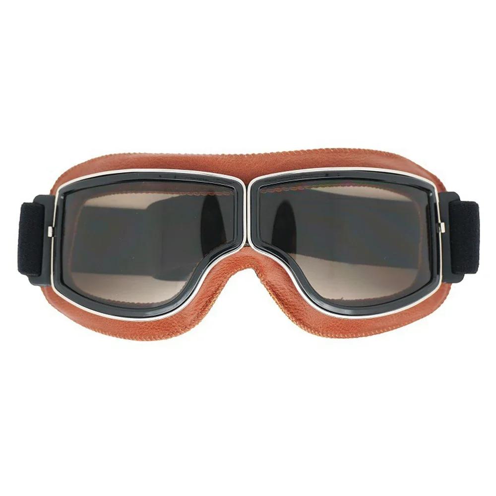 Vintage Pilot Motorcycle Goggles UV400 Windproof Scratch Resistant PC Lens with Leather Trim for Open Face Helmet