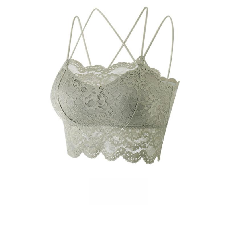 Sexy Floral Lace Camisole with Padded Bra for Women Thin Backless Tube-top No Underwire Bra