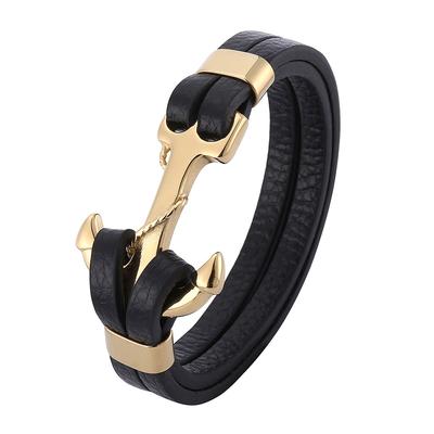 Mehrschichtiges Herrenlederarmband Modeschmuck Edelstahl Ankeranhänger Armreifen Handgefertigtes Armband Geschenke