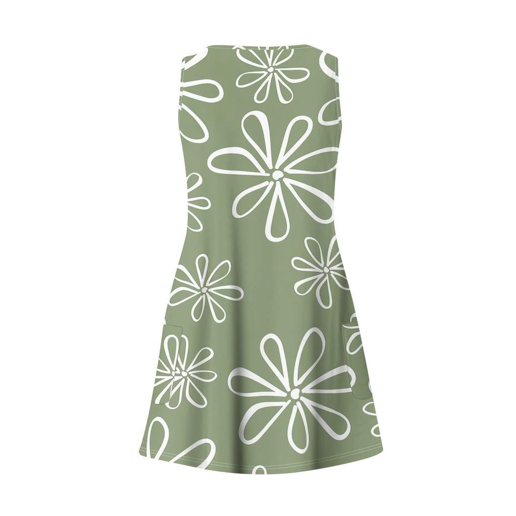 Women's Casual V Neck Floral Print Dress With Pockets Beach Dress