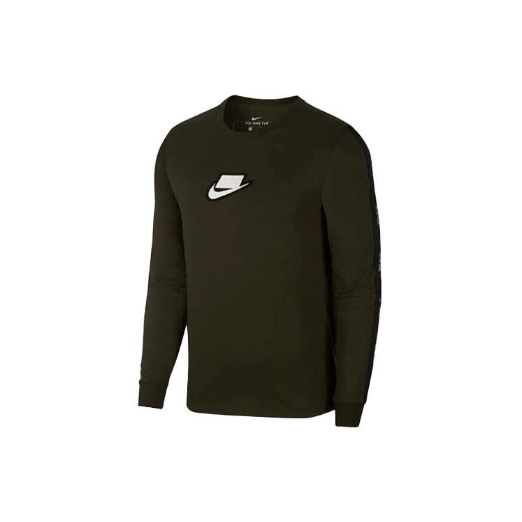 Men s Nike Logo Round Neck Pullover Long Sleeves Green T-Shirt CI6215-355 M