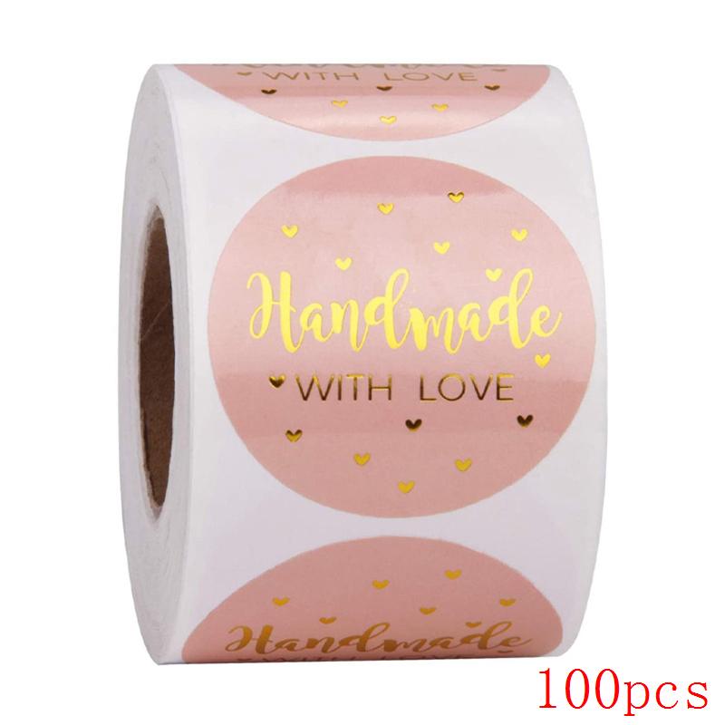 50-500Pcs Handmade With Love Kraft Paper Stickers 25Mm Round Adhesive Labels Baking Wedding Decoration Party Decoration Sticker