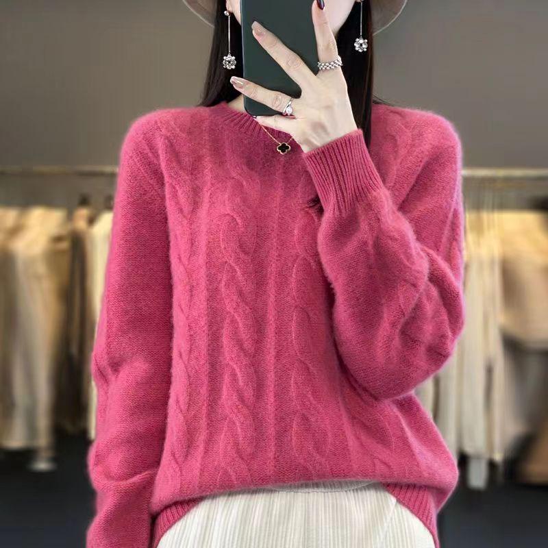 Pullover Sweater Female Women Fried Dough Twists Sweater Women Autumn and Winter Knit Top Pullover Solid  Sweater Female
