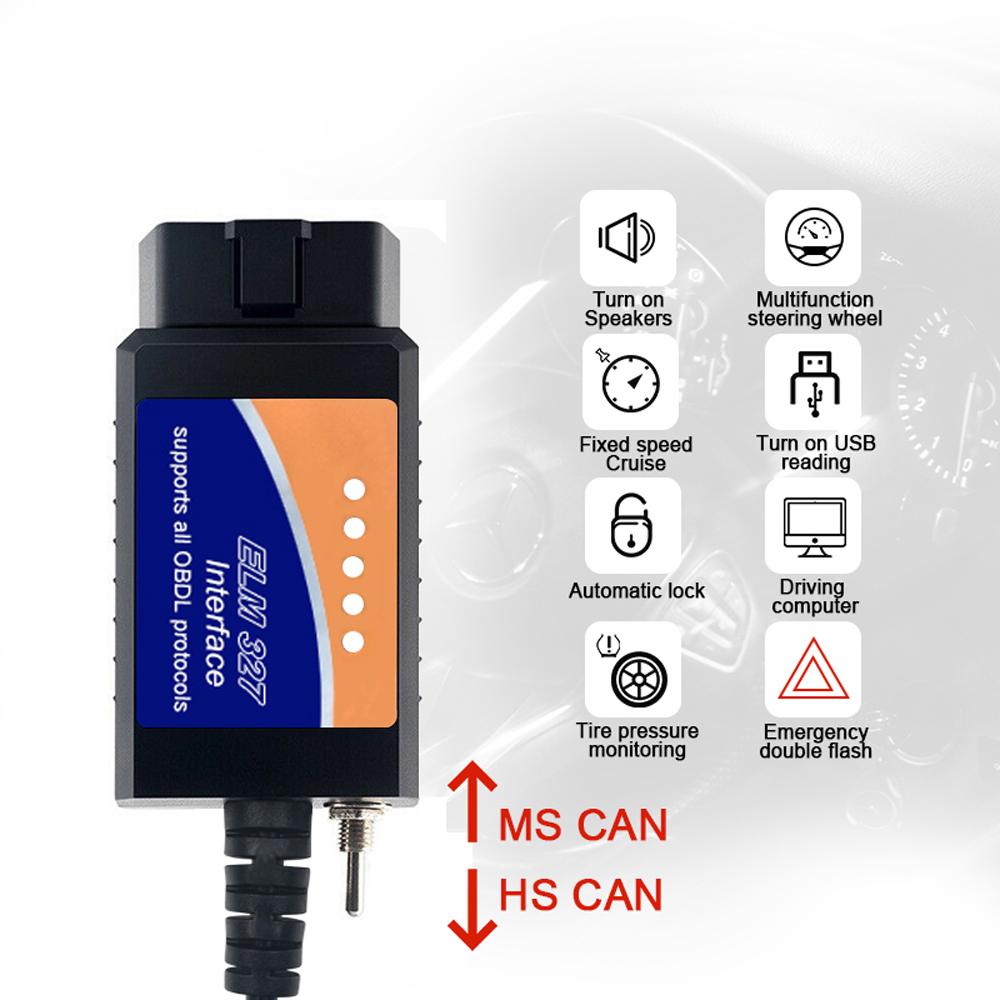 100% Chip PIC18F25K80 Skaner diagnostyczny USB ELM327 V1.5 OBD2 ELM 327 V1.5/1.5 USB Switch CA/MS CAN Dla Forscan Czytnik kodów OBDII