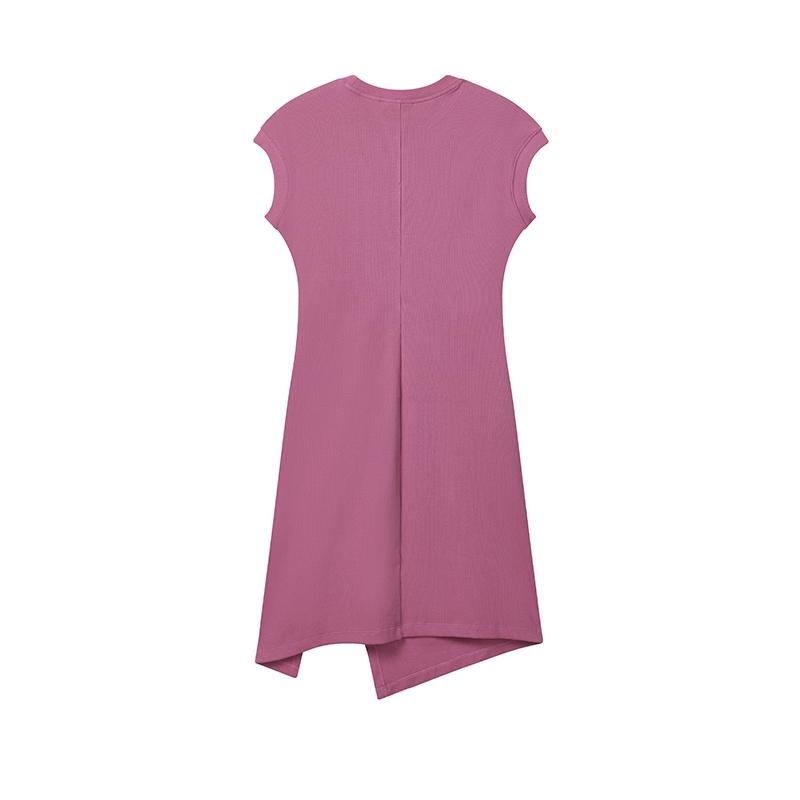 FILA Original Simple Classic Retro Casual Versatile Comfortable Split Solid Color Knitted Short Sleeve Dress Women dresses Brick-Red F51W629312FWI