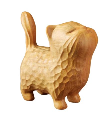Chinese Hand Carved Boxwood Tsundere Cat Statue Netsuke Desk Decoration