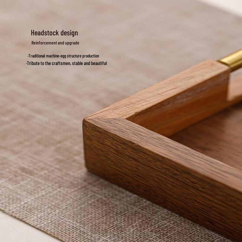 Mengdong Solid Wood Tea Tray with Metal Handle