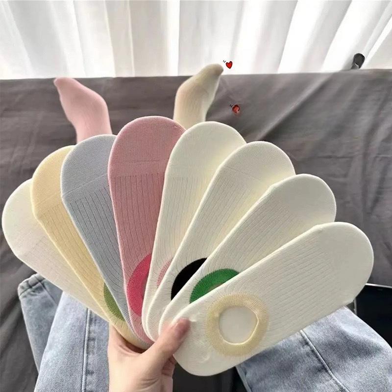 New 5 Pairs Summer Cotton Non Slip Invisible Heel Socks Thin Ice Cream Color Block Boat Socks Sweat-absorbing Women Children