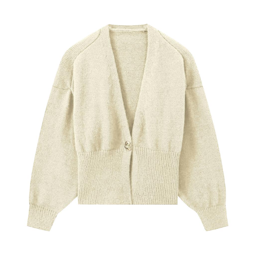 Women's Fashion Solid Color V-Neck Button-Up Knitted Cardigan Sweater