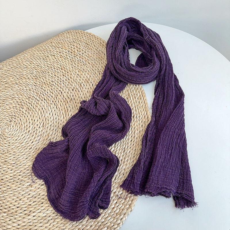 New Thick Pure Linen Wrinkled Scarf Four Seasons Versatile Soft Neck Scarf Women's Travel Shawl Scarf