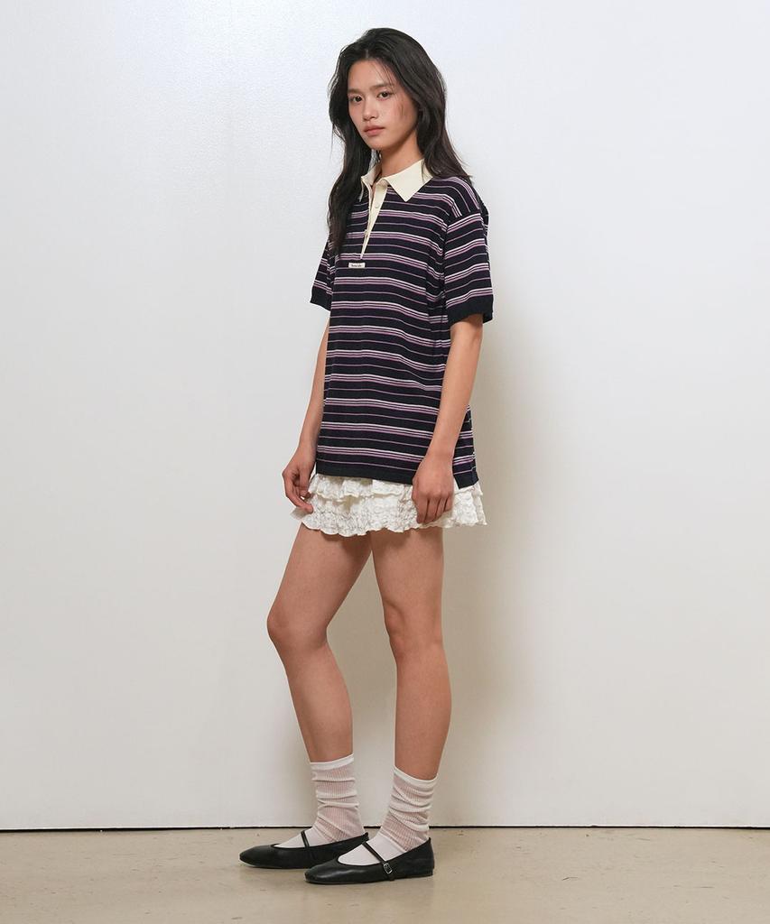 GENERALIDEA Striped Loose Collar Half Knit [Navy] / Gf2Lkp530