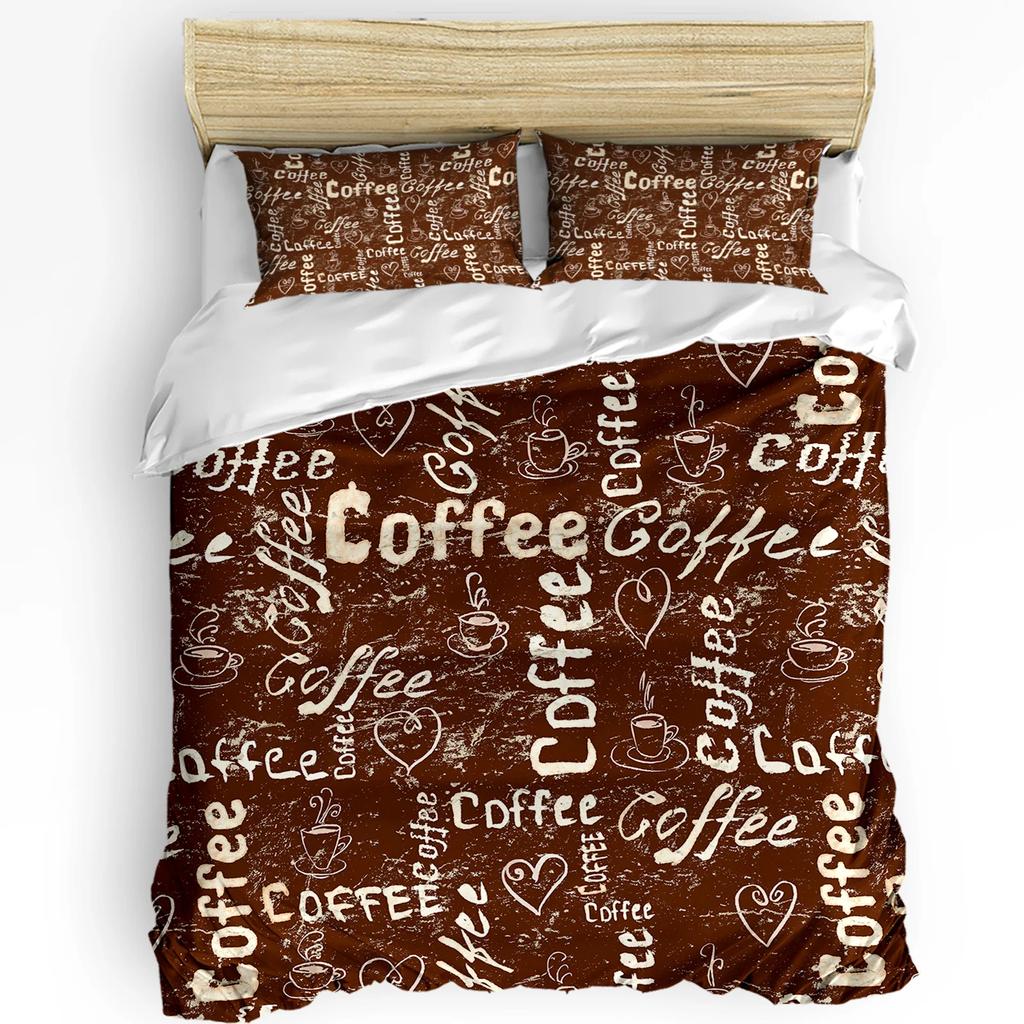 Kaffee Kaffeebohnen Kaffeetasse 3-teiliges Bettwäscheset für Doppelbett Heimtextil Bettbezug Steppdeckenbezug Kissenbezug