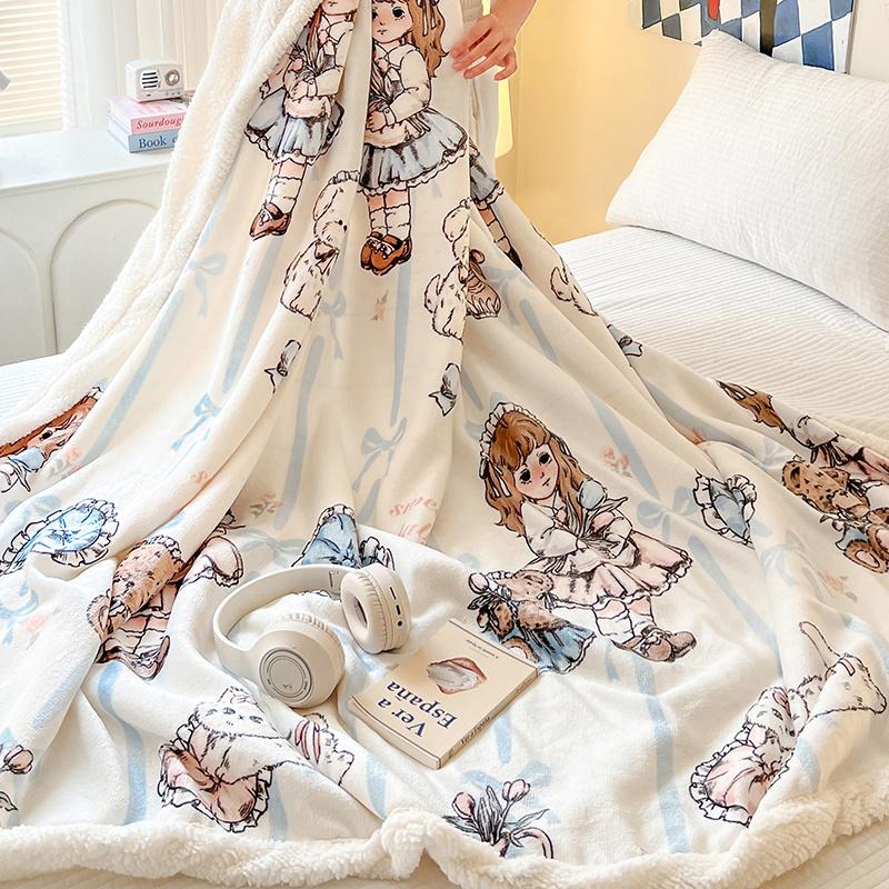 Ins Style Sherpa Fleece Blanket Luxury Plush Flannel Blanket for Autumn Winter Cozy Soft Reversible Throw Blankets for Bed Couch