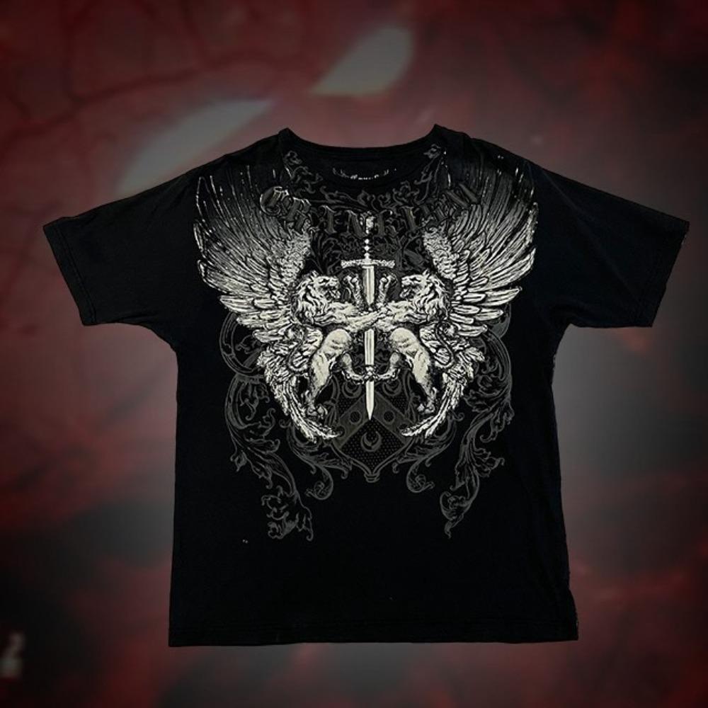 Vintage Graphic Print Short Sleeve Tees Top Harajuku Y2K Men's T-shirts Gothic Grunge Loose Tops Streetwear