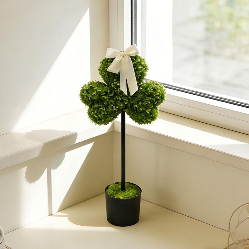Artificial False Shamrock Plant In Pot No Maintenance Required For Holiday Decoration