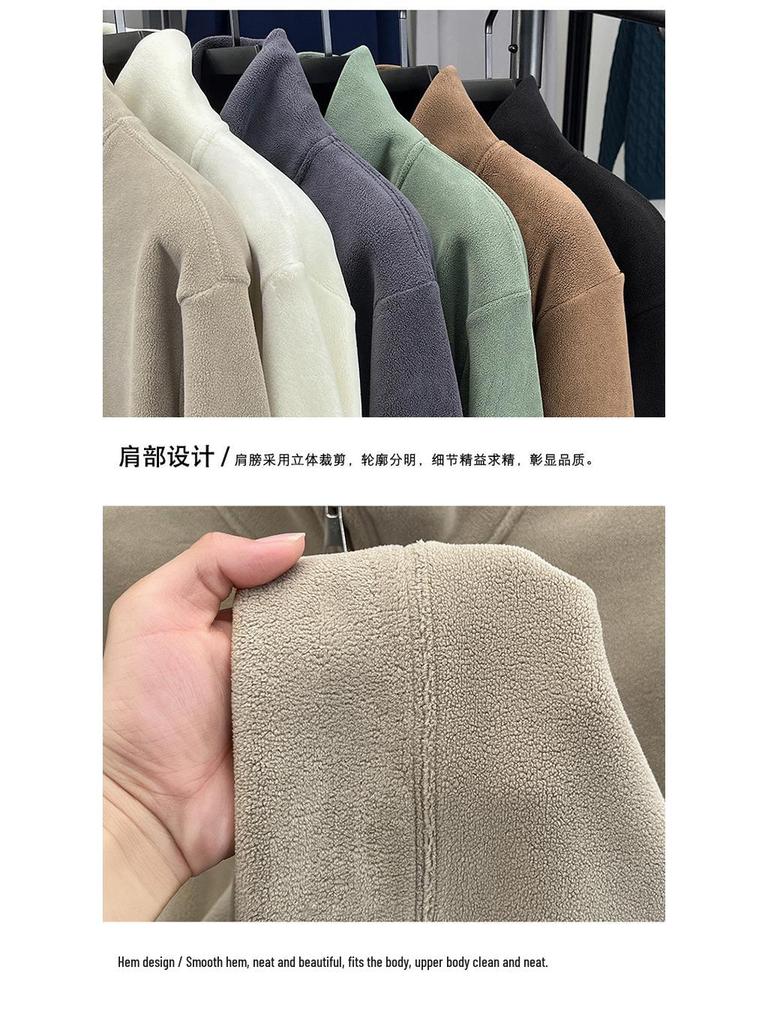 Moletom com Capuz Teddy Fleece Masculino de Gola Alta com Meio Zíper - Quente, Grosso e Versátil para Outono e Inverno