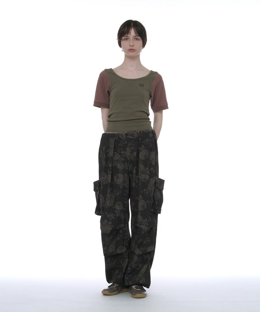 PARTIMENTO WOMEN Scoop Neck Bat Sleeve Top_Khaki Green