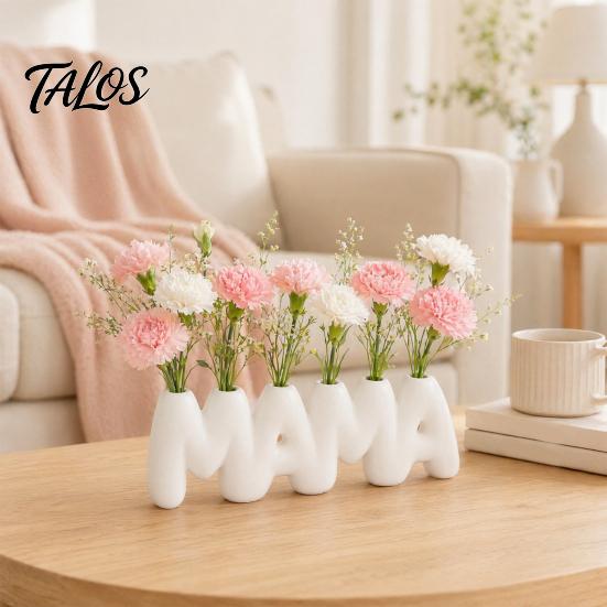 3D-gedruckte MAMA-Buchstaben-Vase, Kreativer Blumenhalter zum Muttertag mit mehreren Einstecklöchern, Minimalistische weiße Schreibtischdekoration für Schlafzimmer Esstisch