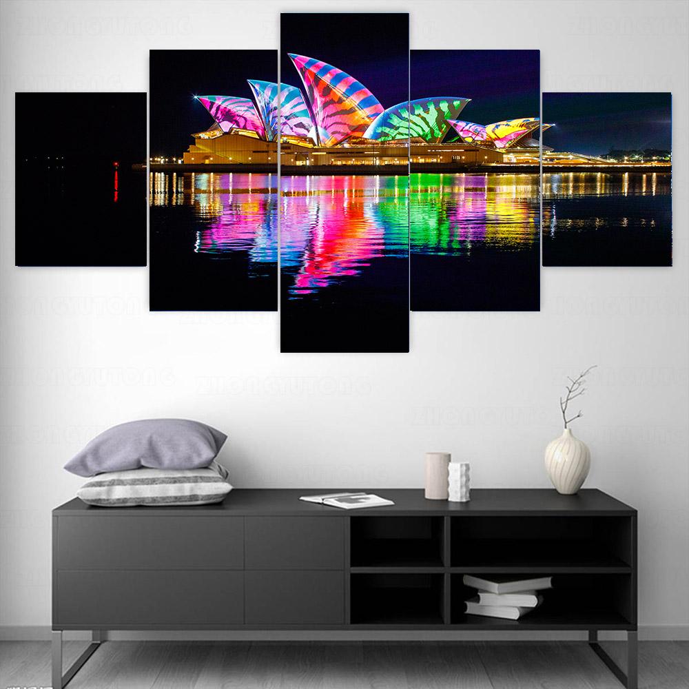

5 шт., Сиднейский оперный театр, вид на холст, пейзажные постеры и принты, настенные панно для гостиной, домашний декор, без рамки 20x35cm*2 20x45cm*2 20x55cm*1