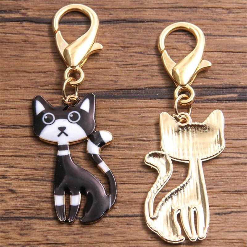 8pcs Colorful Alloy Metal Drop Oil Printing Cat Charm Animal Lobster Buckle Kit Pendant For Enamel DIY Jewelry Accessories