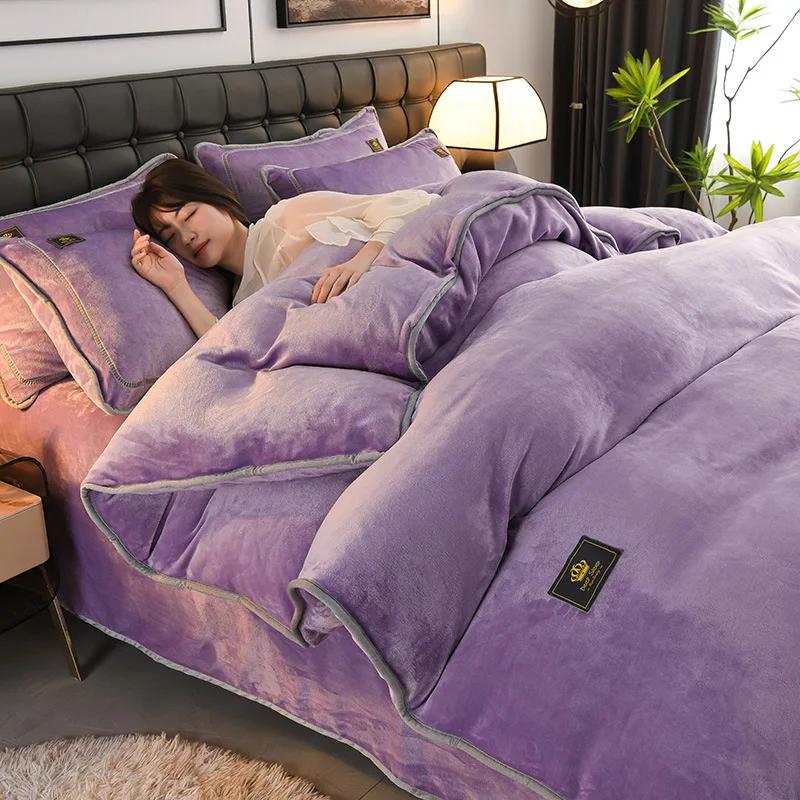 

Зимний комплект постельного белья из молочного флиса Супер ультра-толстый Размер Квин Кинг Теплый комплект пододеяльника Теплое одеяло Покрывало Пододеяльник Набор простыней 150x200cm-3pc set фиолетовый