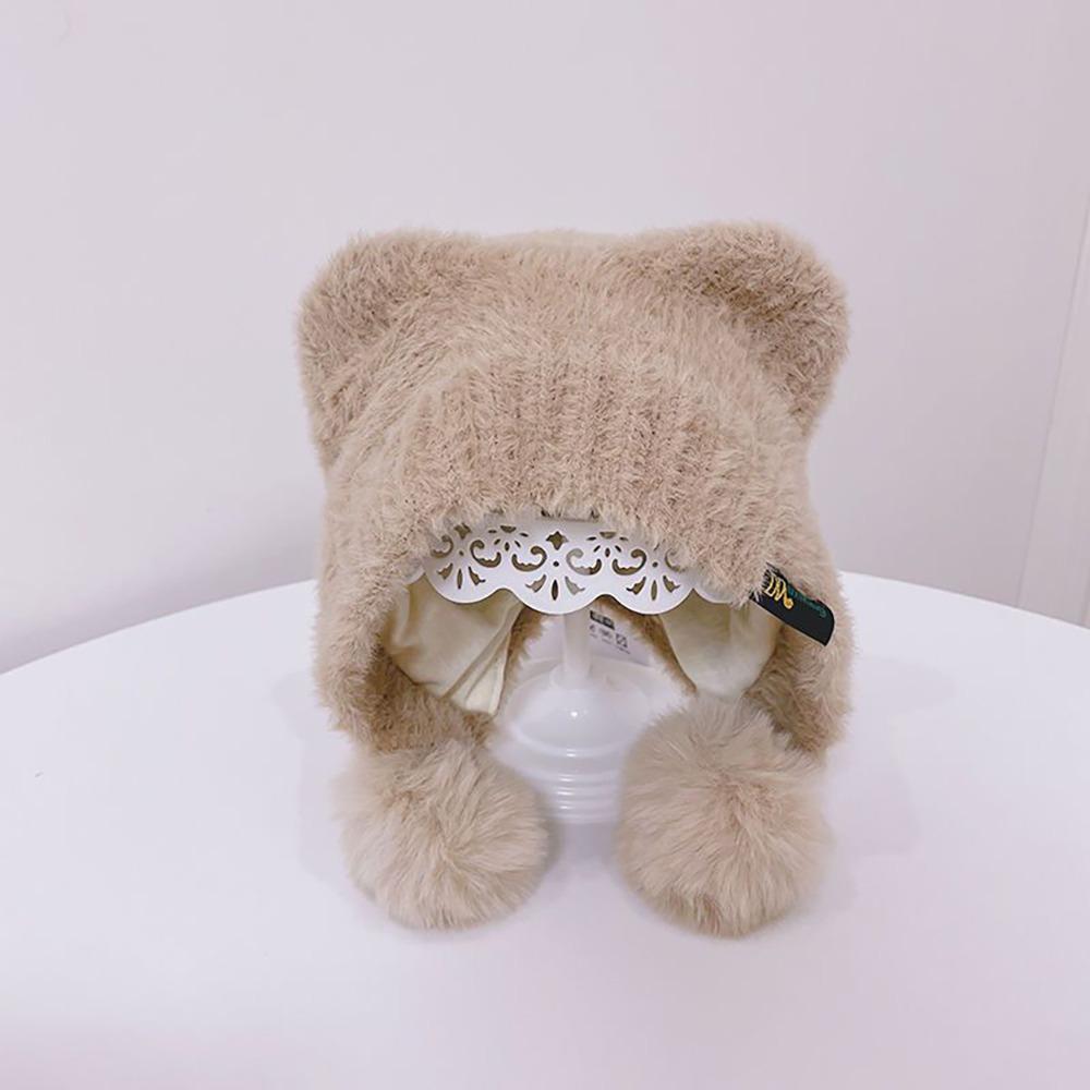 Plush Ear Protection Caps Windproof Cartoon Pompom Hat Soft Earflap Cap  Kids
